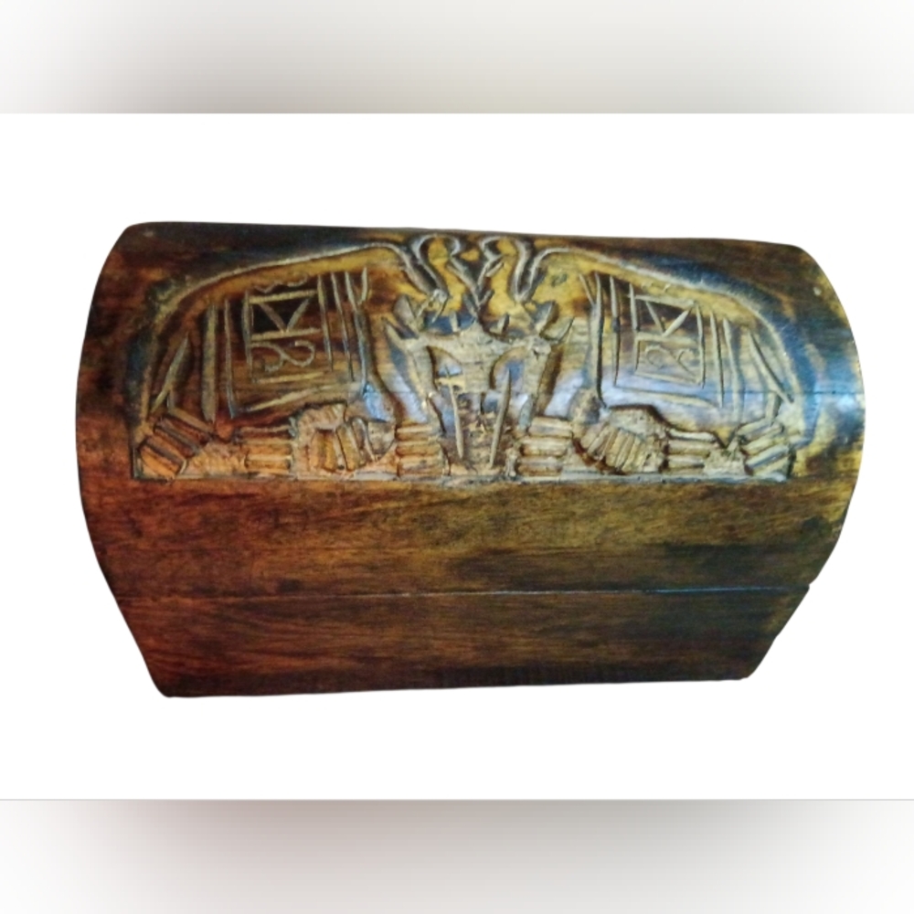 Hand Carved Wood Elephant Trinket Box 7.5"X5.5"